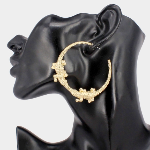 iFashionBox Jewelry - Double Gold Alligator Crocodile Hoop Earrings Stylish Statement Fashion Jewelry